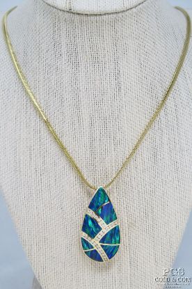 Picture of 14k Mesmerizing Australian Opal Teardrop Pendant & 20" Necklace 