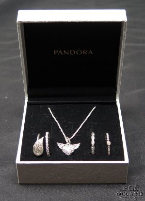 Picture of Pandora Sterling Silver Angel Wing Heart Necklace & Ring + Stackable Rings