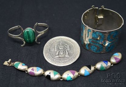 Picture of Mexico Sterling Silver & Turquoise Bracelet, Cuff, Bangle & Pin