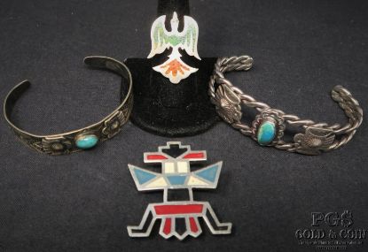 Picture of Navajo & Zuni Sterling Native American Cuff, Pendant & Ring Set 