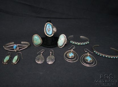 Picture of Navajo Native American Sterling & Turquoise Cuffs, Earrings & Rings