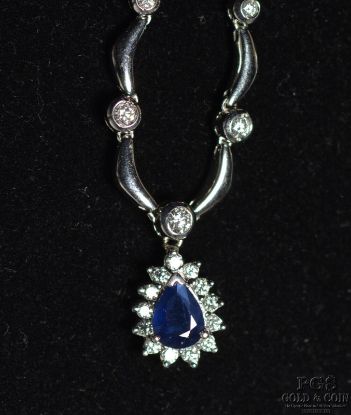Picture of 18k 1.0cttw Sapphire Teardrop Pendant & Scallop Chain Necklace 16" 
