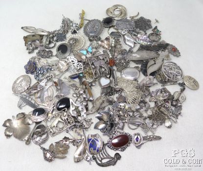 Picture of Assorted Sterling Silver Pins and Brooches - 54.35ozt 