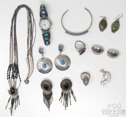 Picture of Vintage Sterling Silver Native American Earrings, Watch, Necklace & Bracelet