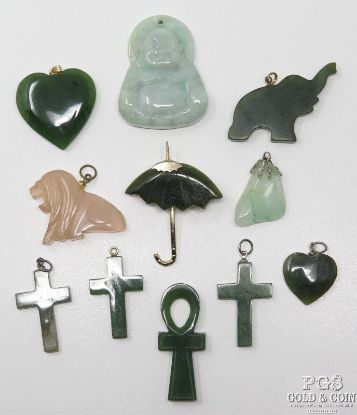 Picture of Assorted Carved Jade Pendants (10) &  Jade Buddha Pendant (1)