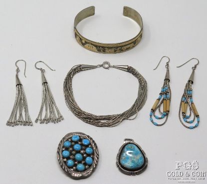 Picture of Assorted Sterling Silver & Turquoise Native American Jewelry (6pcs) 