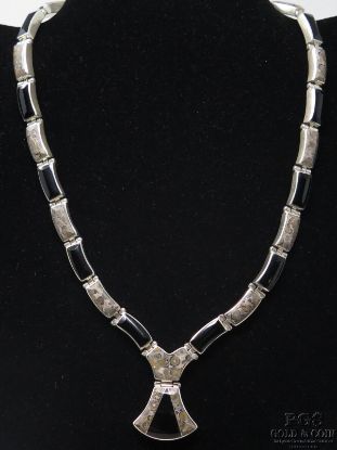 Picture of Taxco Black Onyx & Leopard Skin Jasper Sterling Silver Necklace 17.5" 