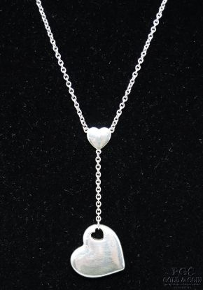 Picture of Tiffany & Co Sterling Silver Two-Heart Stencil Dangle Lariat Necklace 15.25" 