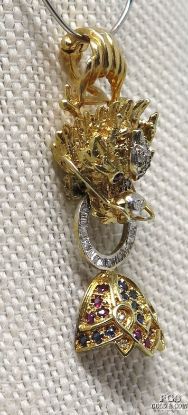 Picture of 14k Sapphire, Ruby and Diamond Feng Shui Dragon Pendant 