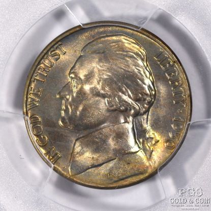 Picture of 1950-D Jefferson Nickel MS66 PCGS Rainbow Toned Key Date 