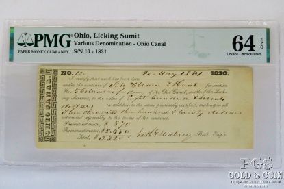 Picture of 1831 Scrip Ohio Canal, Licking Summit PMG 64CH  EPQ - Rare