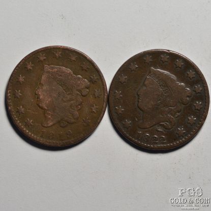 Picture of 1819 N-9  & 1822 N-9 R5 Liberty Head Large Cents (2pcs)
