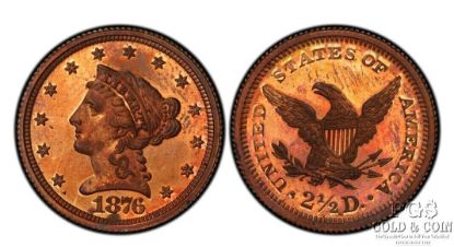 Picture of POP 1 - 1876 $2.50 Copper Pattern Proof PR65RB PCGS J-1480 P-1633 Ex-Simpson 