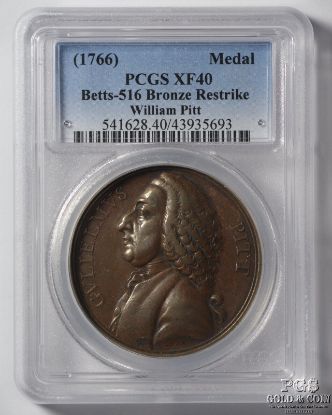 Picture of 1766 XF40 PCGS Betts-156 Bronze Restrike William Pitt Medal 
