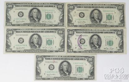 Picture of Series 1950 $100 Federal Reserve Notes x5  Chicago "Mules"