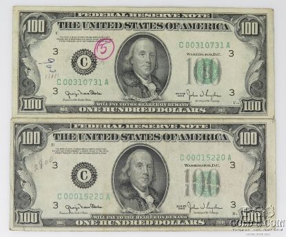 Picture of Series 1950 $100 Federal Reserve Notes x2 Philadelphia -1x "Mule" 