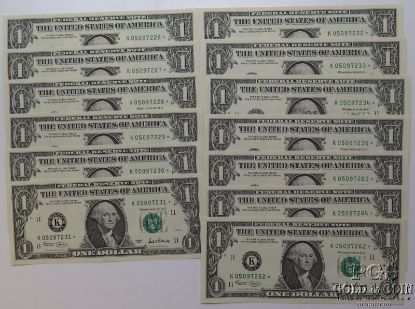 Picture of 2001 $1 Federal Reserve Star Notes - Dallas x13 Consecutive 