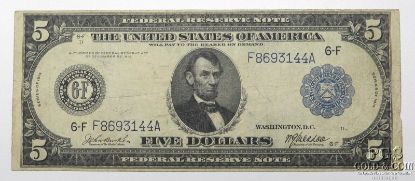 Picture of Series 1914 $5 Federal Reserve Note Atlanta, GA Burke/Mcadoo