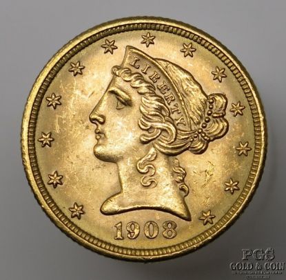 Picture of 1908 $5 Liberty Head Gold Half Eagle 