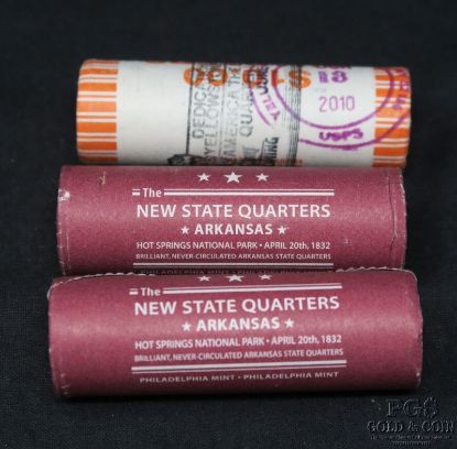 Picture of 2010 BU Rolls US State Park Quarters 25c - 2x Hot Springs, 1x Yellowstone 