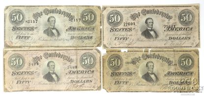 Picture of 1864 $50 Confederate States of America Notes x4 - Richmond, VA 27175