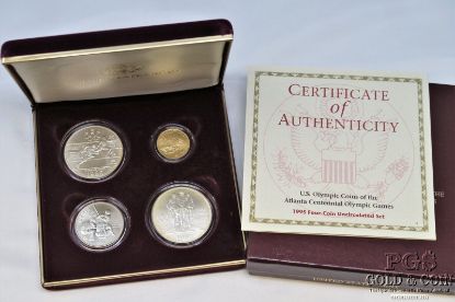 Picture of 1995 US Olympic Coins of the Atlanta Centennial Games 4-coin Gold UNC Set COA 