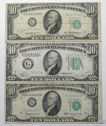 Picture of 1934-C, 1950-B, 1950-D $10 Federal Reserve Star* Notes - Chicago, IL 