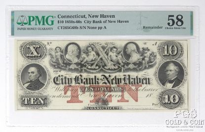 Picture of 1850's-60's $10 City Bank of New Haven pp A Choice AU58 PMG 