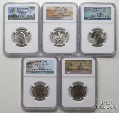 Picture of 2020-W 'V75' WWII Privy Mark MS66 NGC Early Release Washington Quarters 25c (5pcs)