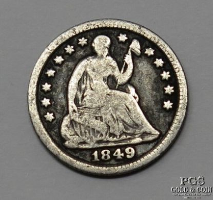 Picture of 1849 9 over Widely Placed 6 Seated Liberty Half Dime 1/2D 