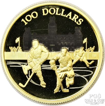 Picture of 2006 Canada $100 Proof Gold Coin Worlds Longest Hockey Series KM-591 
