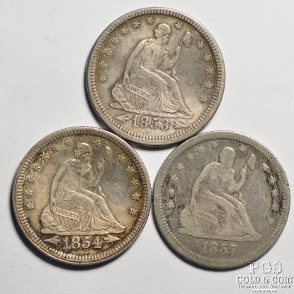 Picture of 1853 Arrows & Rays, 1854 Arrows, 1857 Love Token Seated Liberty Quarter 25c (3pcs)