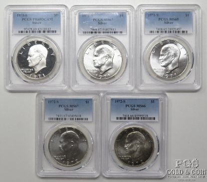 Picture of Assorted Graded 1971 & 1972 Eisenhower Silver Dollars $1 (5pcs)