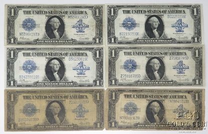 Picture of Series 1923 $1 Silver Certificates x6 - 4x Woods/White, 2x Speelman/White