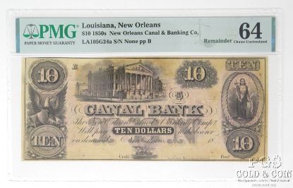 Picture of 1850s $10 New Orleans Canal & Banking Co pp B Choice UNC64 PMG 