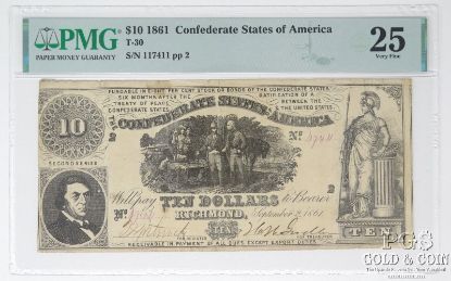 Picture of 1861 $10 Confederate States of America T-30 VF25 PMG