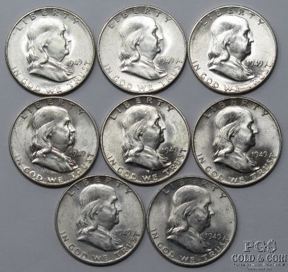 Picture of 1949-D x4, 1949-S x4 Franklin Half Dollars 50c Better Date BU (8pcs)