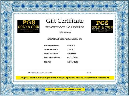 Picture of PGS Gift Certificate - $100