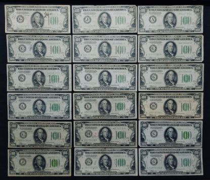 Picture of Series 1934 x16, 1934B x1, 1934C x1 $100 Federal Reserve Notes $1800FV  