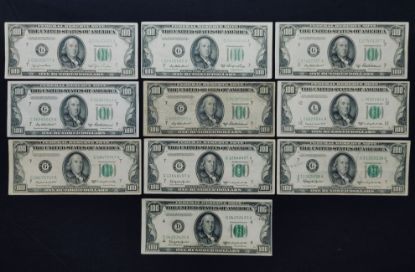Picture of $100 Federal Reserve Notes 1950, 1950A, 1950B x3, 1950C x2, 1950D x3 $1000FV  