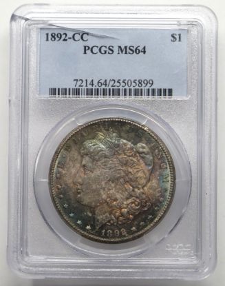Picture of 1892-CC Morgan Dollar $1 MS64 PCGS Key Date Monster Toned