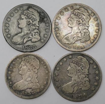 Picture of 1833, 2x 1834, 1837 Capped Bust Half Dollars 50c (4 Coins) 