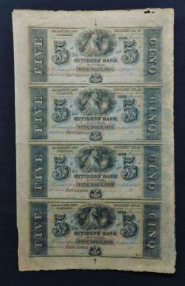 Picture of Citizens' Bank of Louisiana $5-$5-$5-$5 18__ Uncut Sheet Bilingual Unissued Notes 