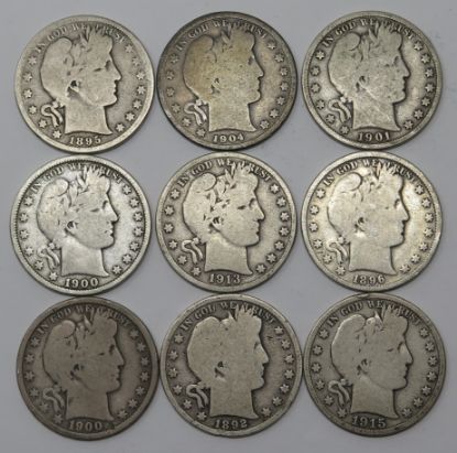 Picture of 9x 1892-1915 Better Date Barber Half Dollars 50c 