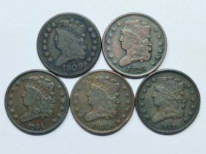 Picture of 5x 1809-1835 Classic Head Half Cents H1c 