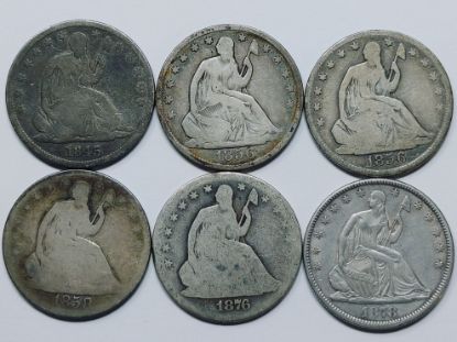 Picture of 6x 1845-1878 Seated Liberty Half Dollars 50c