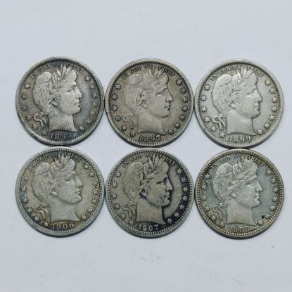 Picture of 6x 1893-1908 Better Grade Barber Quarters 25c