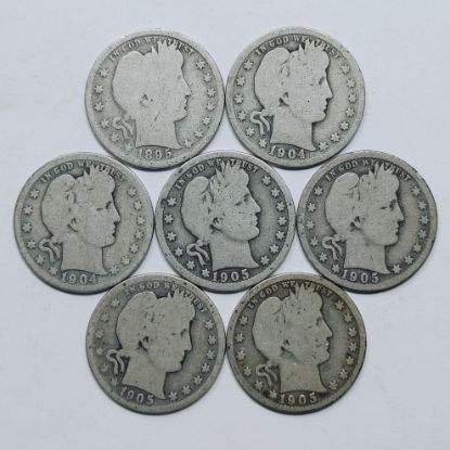 Picture of 7x 1895-1905 Better Date Barber Quarters 25c