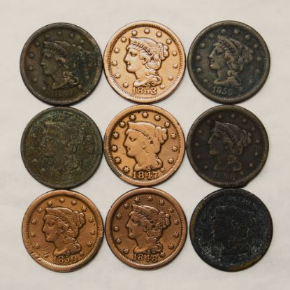 Picture of 9x 1846-1856 Braided Hair Large Cents L1c 