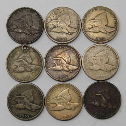 Picture of 6x 1857, 3x 1858 Flying Eagle Cents 1c (9 Coins) 